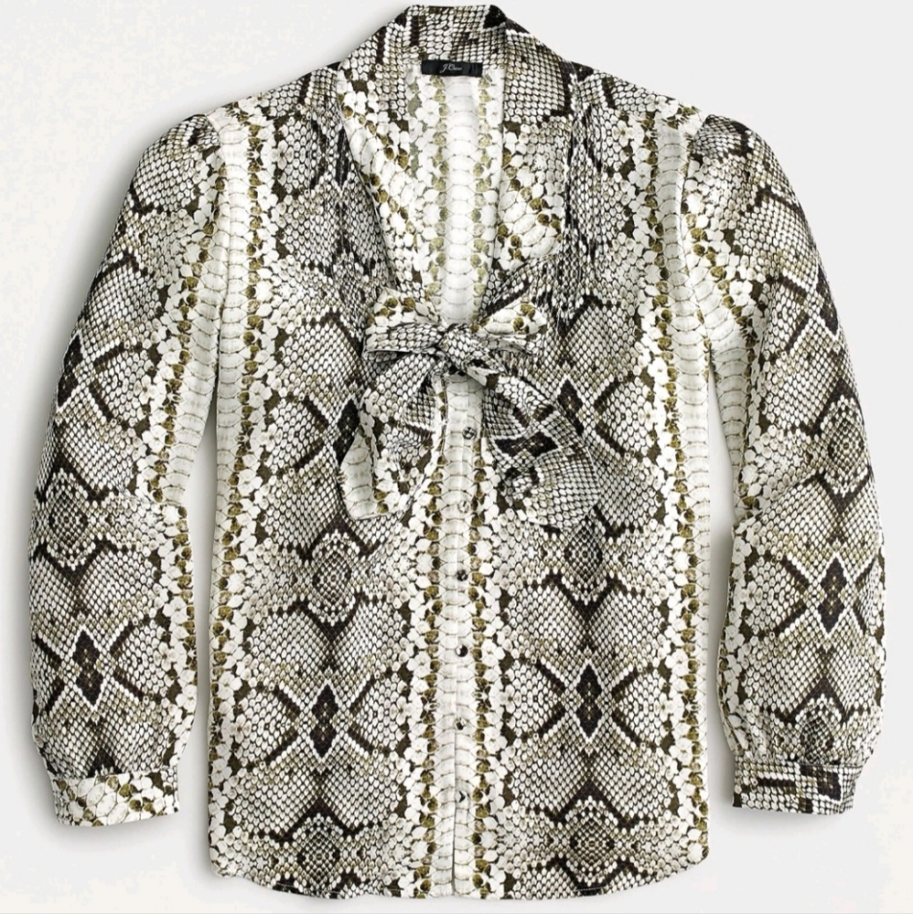J Crew Snake Print Blouse with Bow